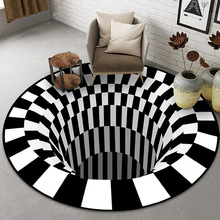 跨境黑白立體視覺圓形地毯客廳卧室茶幾地墊3D錯覺陷阱可代發