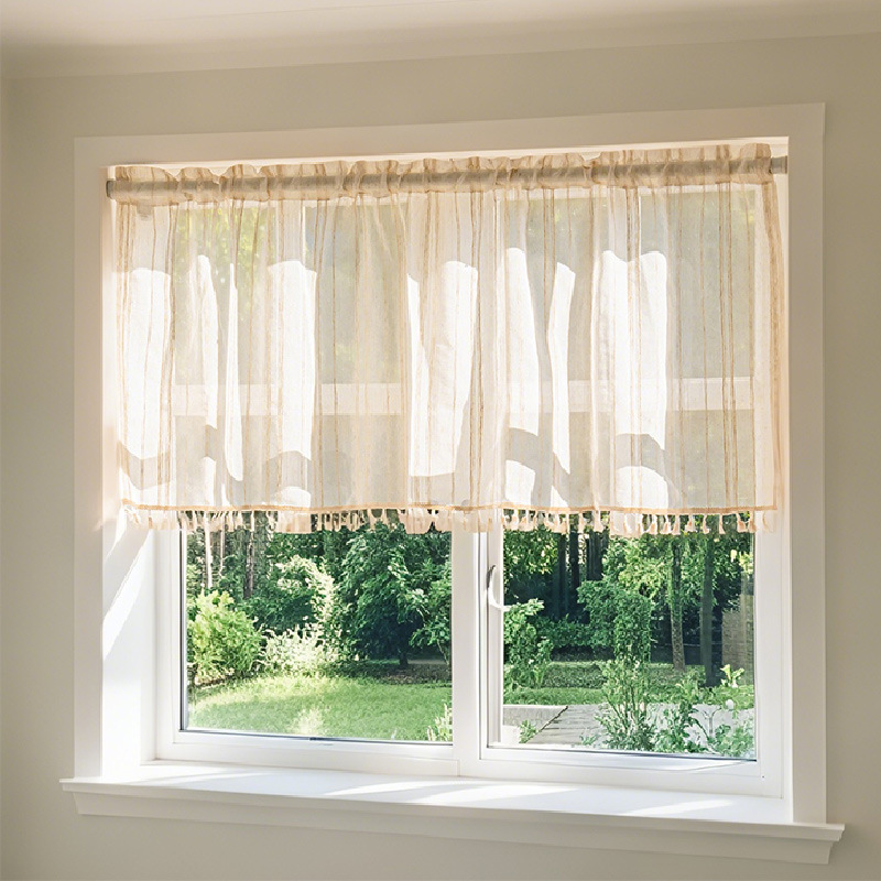 Cross-border Japanese-style Door Curtain Cotton Household Double-sided Short Curtain Partition Curtain Punch-free Rod-wearing Cloth Curtain for Kitchen Bedroom Balcony