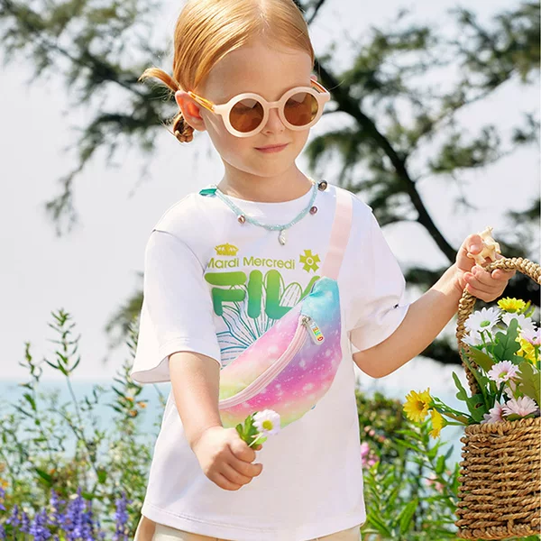 New Children's Crossbody Bag Colorful Gradient Printing Girls' Casual Waist Bag Oxford Cloth Lightweight Children's Chest Bag