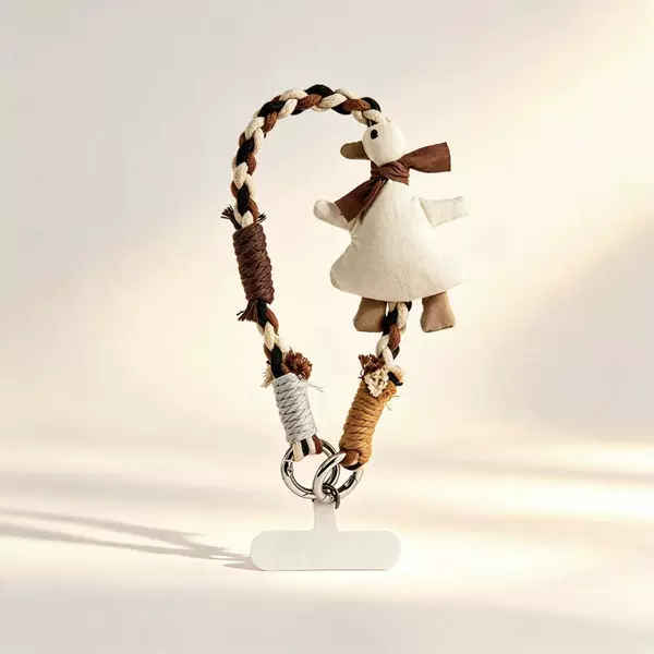 Fabric Bowknot Goose Plush Phone Strap, Vintage Color-Contrast Woven Bracelet, Cute Doll Bag Pendant