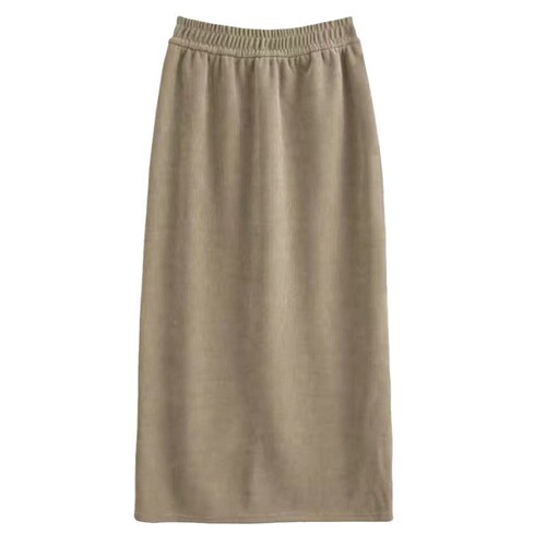 Korean woodwool mid-length dress, multicoloured women's autumn and winter high waist, slimming back split mid-length pure color casual skirt