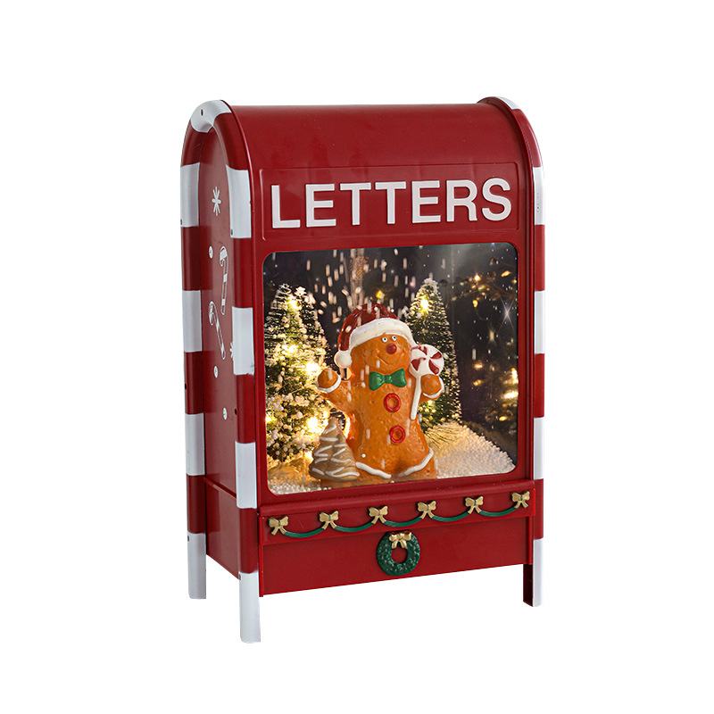 Caja de correo de Navidad transfronteriza de dibujos animados estadounidenses decoración de plástico Santa Claus decoración de música eléctrica nieve caja de correo de nieve