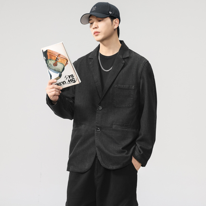 American Retro Denim Washed Suit Jacket Denim Jacket Men's Spring and Autumn Light Mature Work Clothing Loose Casual Suit Men