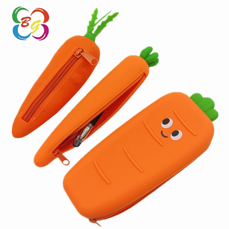 Bolsa de papelería coreana de simulación creativa cremallera estudiantes portátiles de gran capacidad caja de lápiz de silicona zanahoria bolsas de lápiz de silicona