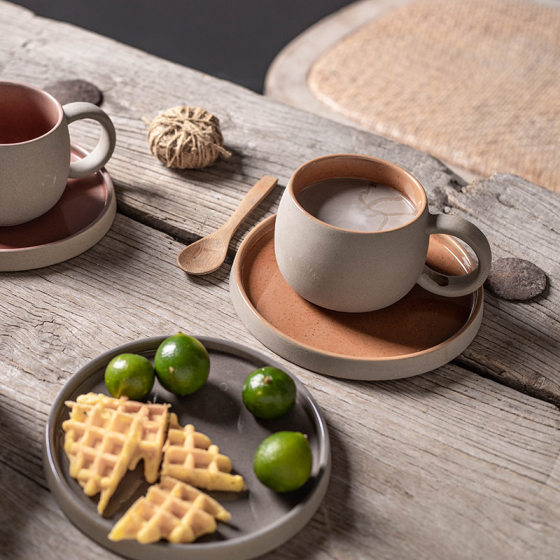 Ins Simple Ceramic Flower Cup Creative suit Mug Crude Office Afternoon Tea Coffee Cup Saucer