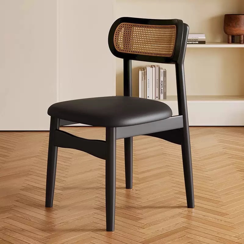 Marco negro de madera maciza completa + cojín de piel negra