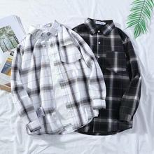 港风格子衬衫男士长袖秋季韩版学生潮流帅气休闲百搭衬衣外套寸衣