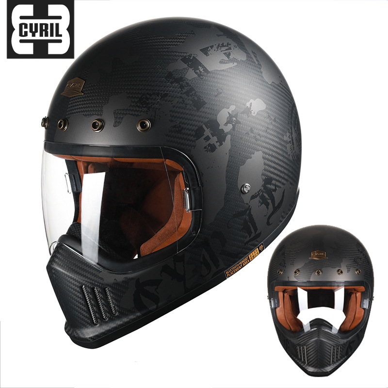 Cyril Celo fibra de carbono casco de la motocicleta casco vintage cuatro estaciones hombres y mujeres motocicleta ultra ligero casco completo f380