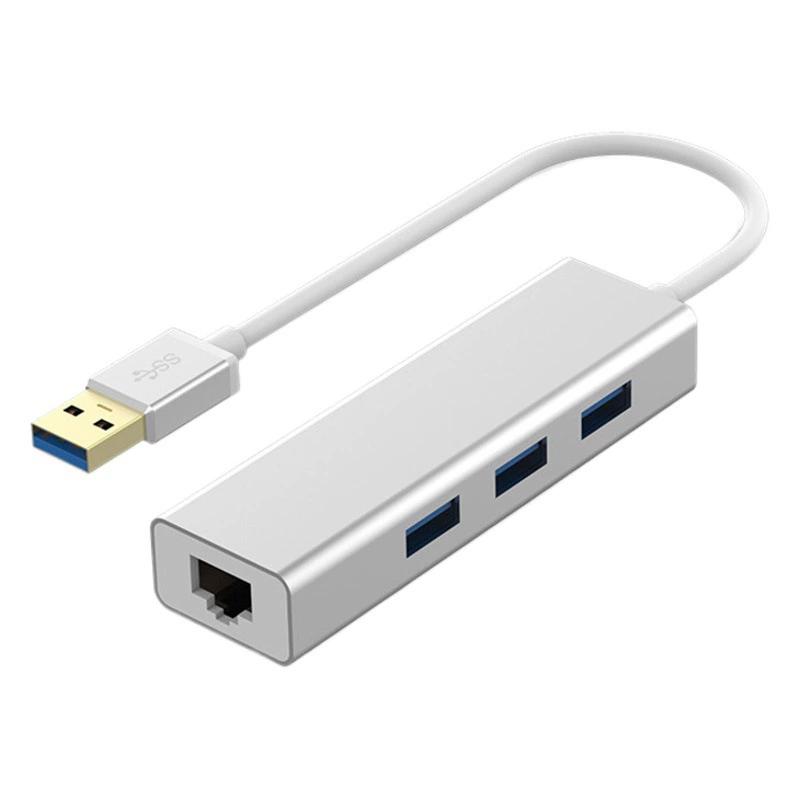 Док-станция USB 4-в-1 с гигабитной сетевой картой и 3 портами USB 3.0 для ноутбука, внешний сетевой адаптер-разветвитель