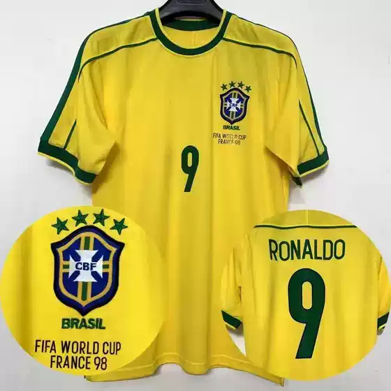 1998-04 Classic Retro Brazilian Jersey No. 9 No. 10 Ronaldo Jersey Home Football Uniform for Adults
