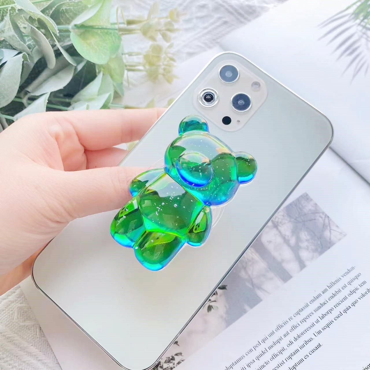 Colorful Electroplating Bear Cellphone Airbag Support Colorful Bear Desktop Air Cushion Fastened Ring Bracket Factory Bracket display picture 3
