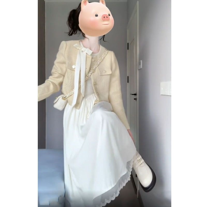 套装女2026秋季新款高级感小香风外套蝴蝶结长袖连衣裙长裙子爆款