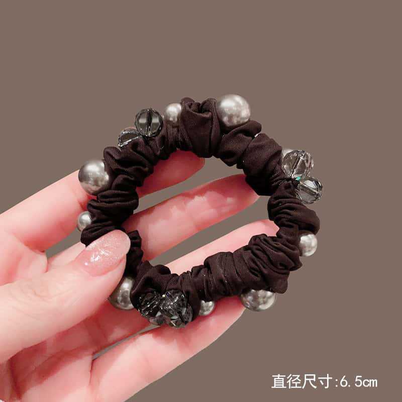 高端水晶珍珠黑色发圈日常百搭气质绑发绳头圈韩系气质优雅小肠圈|undefined