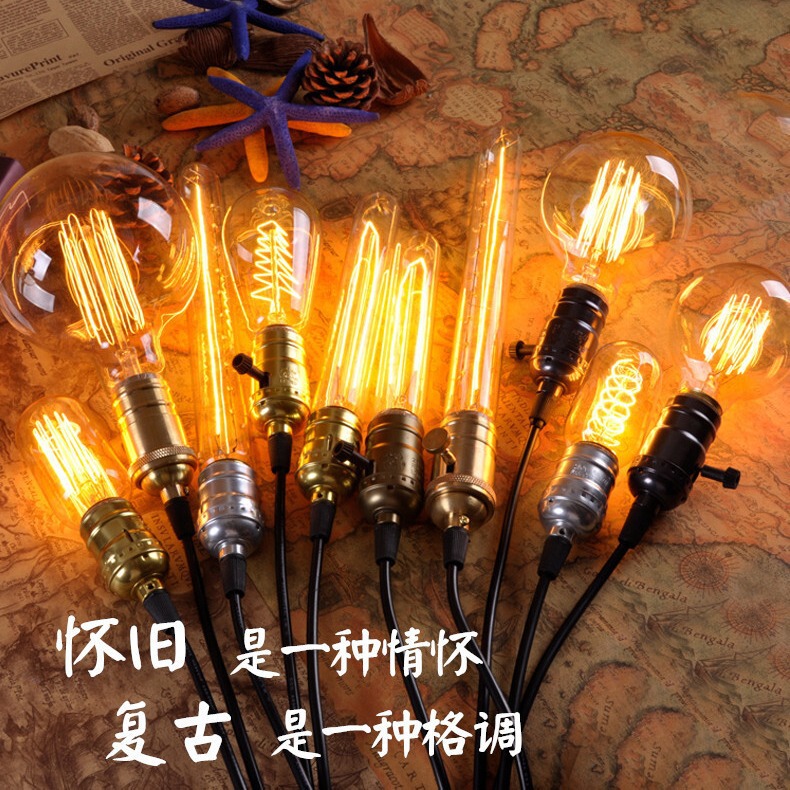 Retro personality tungsten bulb 40W warm yellow Edison bulb 220V decorative round strip lamp e27 screw Retro personality tungsten bulb 40W warm yellow Edison bulb 220V decorative round strip lamp e27 screw