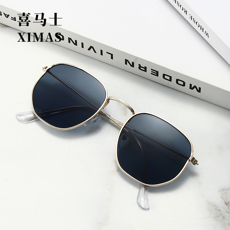 Gafas de sol retro de forma poligonal, marco metálico con grabados, diseño clásico estilo 3449
