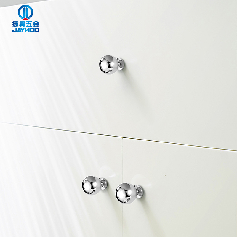 鍍鉻亮光銀色法式衣櫃門銅拉手 圓形櫃門把手櫥櫃抽抽屜黃銅拉手