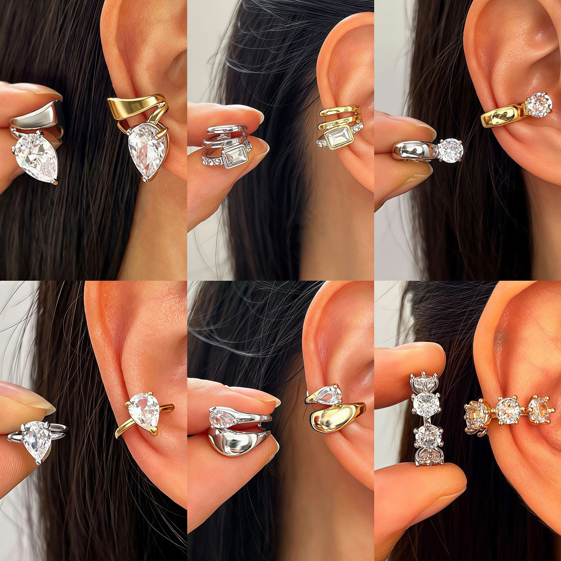 Cross-border ultra-shiny water drop zirconia non-pierced ear cuffs, light luxury minimalist style, high-end niche exquisite ear clips
