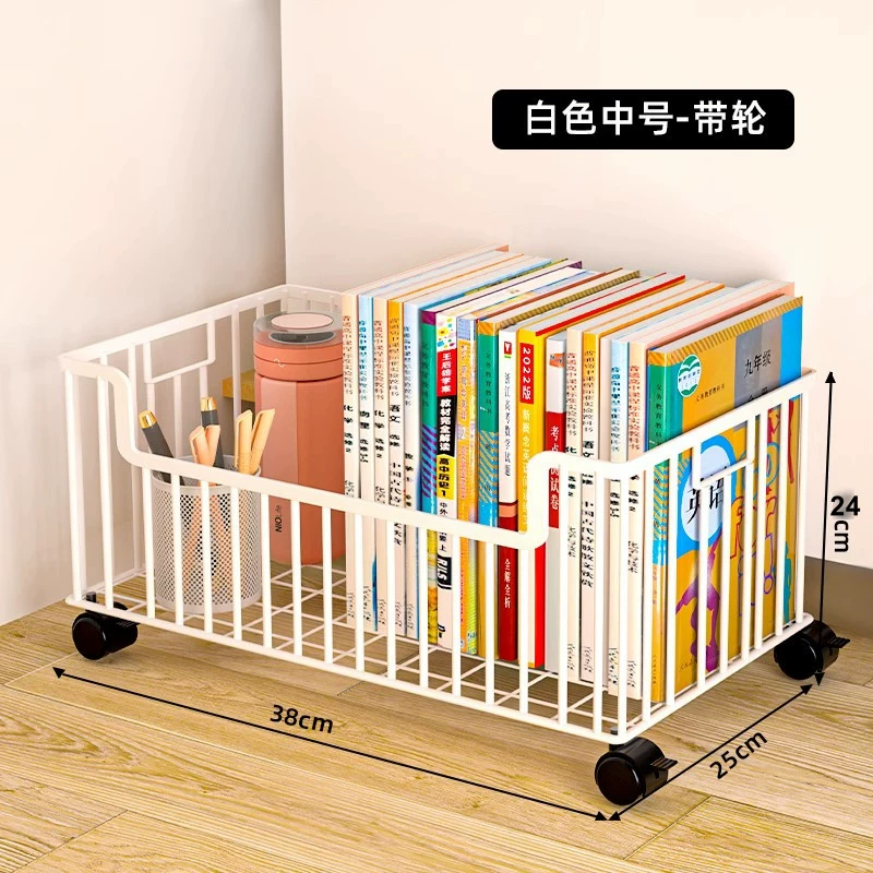 Small movable bookshelf, desktop-to-floor storage with wheels, multi-tier compact organizer