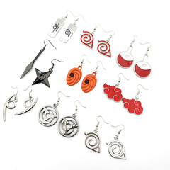 Cross-border Naruto Anime Merchandise Cartoon Fashion Personality Red Cloud Wood Leaf Logo Earrings Wholesale