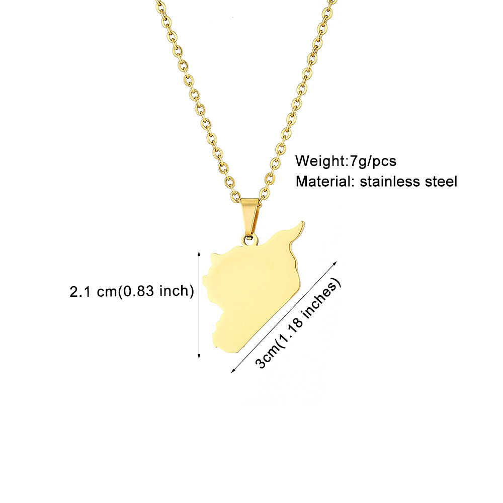 Edelstahl-Halskette mit Karte und Flagge der Syrischen Freien Armee für Männer und Frauen, Paar-Pullover-Kette, Zubehör_voghion.com