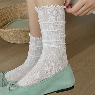 2025 New Ballet Style Lace Socks Mid-Calf Socks Thin Sweet Breathable Mesh Jk Style Pure Desire Pile Socks Japanese Style Style