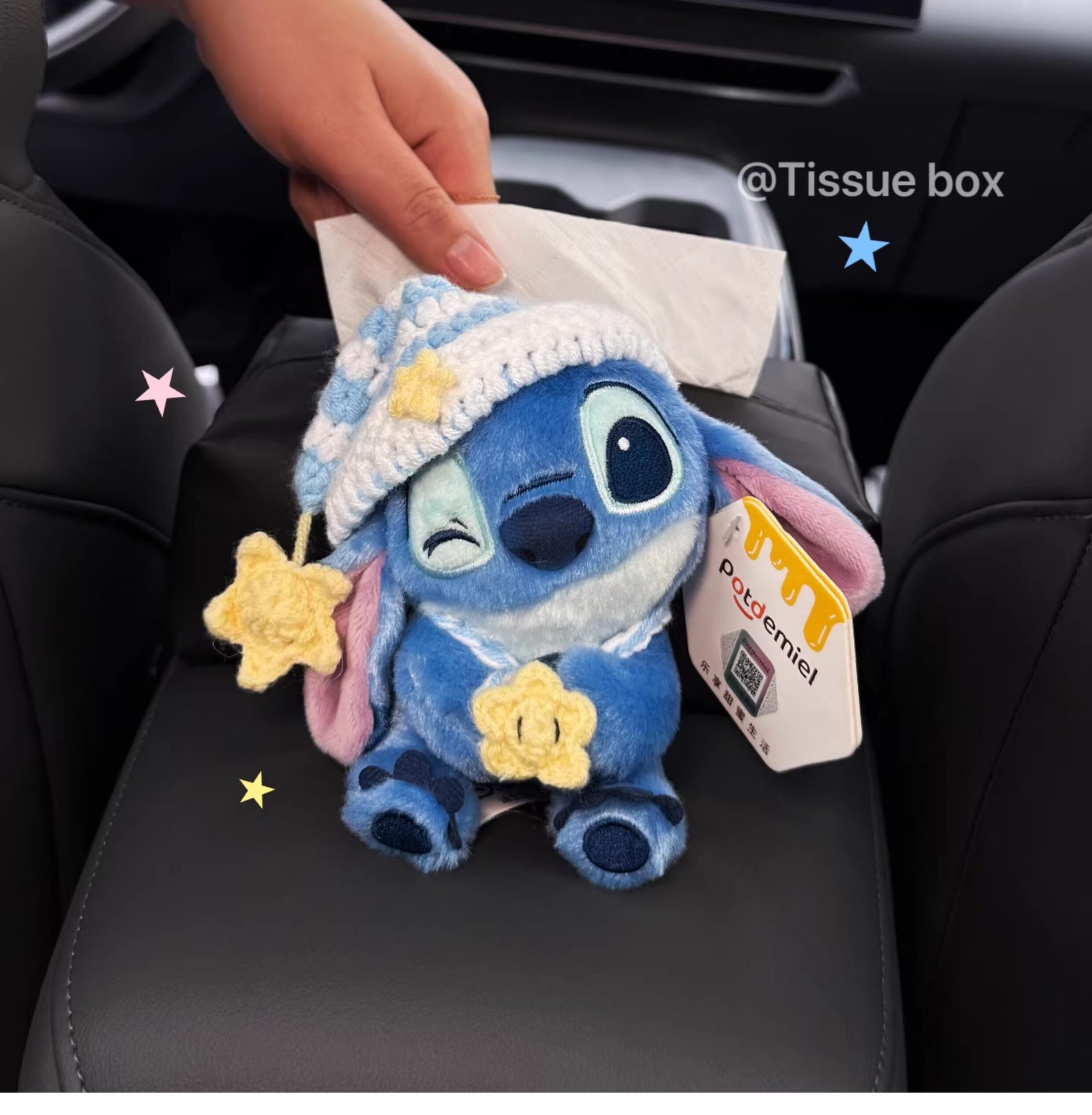 2026 New Model Stitch Car Tissue Box, Car Interior Armrest Box Tissue Holder, Seat-Mounted Car Tissue Bag, Cute