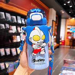 泰羅奧特曼兒童保溫杯男生斜挎帶吸管杯子學生高顏值便捷保溫水壺
