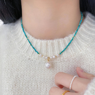 2025 New Natural Freshwater Pearl Necklace Turquoise Handmade Beads New Chinese Style Light Luxury Clavicle Necklace Gift