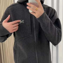 跨境25新款鸟家刺绣毛呢连帽外套男款运动休闲冲锋衣夹克学生