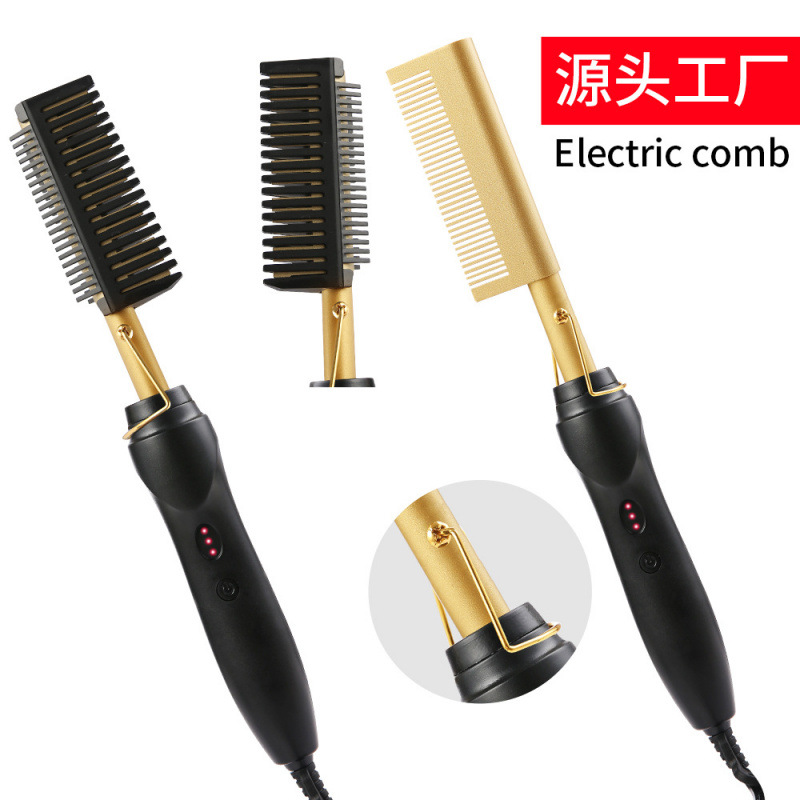 Electric Curling Comb Two-In-One Curling Iron Electric Curling and Straightening Dual-Purpose Copper Comb Curling and Straightening Function Electric Hair Straightening Comb