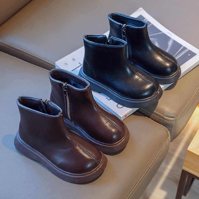 Children's Boots 2025 Autumn and Winter New Style Girls Princess Small Leather Boots Boys Single Boots Versatile Fashionable Baby Shoes