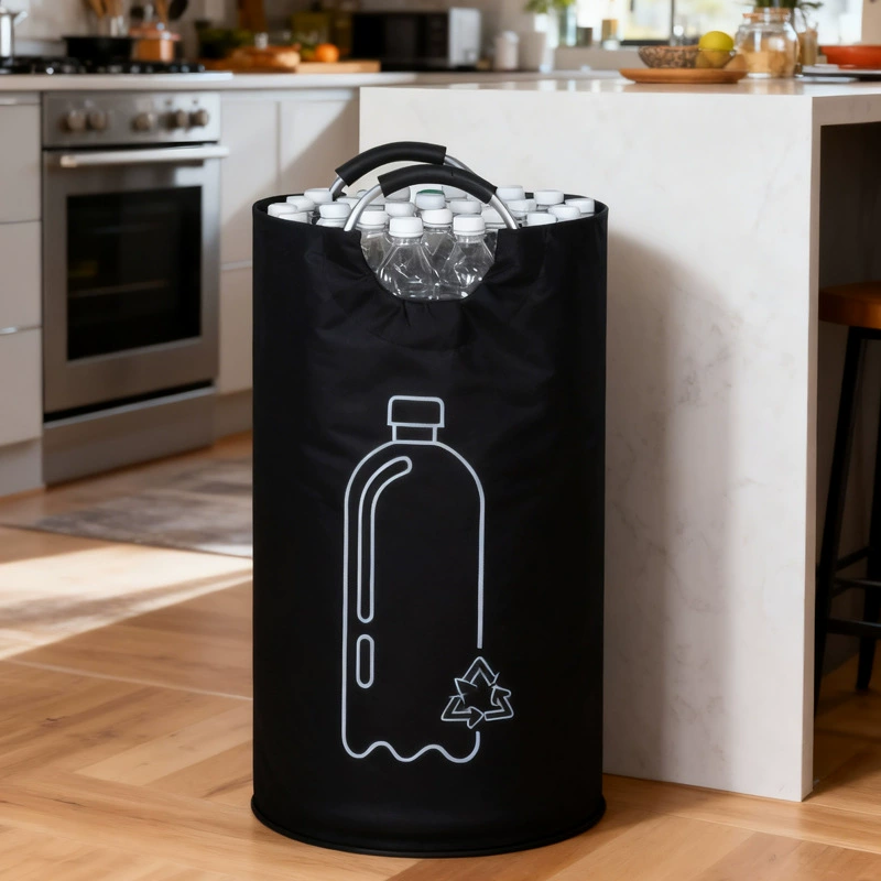 Foldable Laundry Basket, Aluminum Handle, Waterproof Tall Bottle Recycling Bin, Handheld