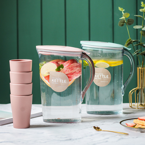 Cold kettle home set large capacity plastic high temperature resistant office juice cold white open with cup cold kettle set