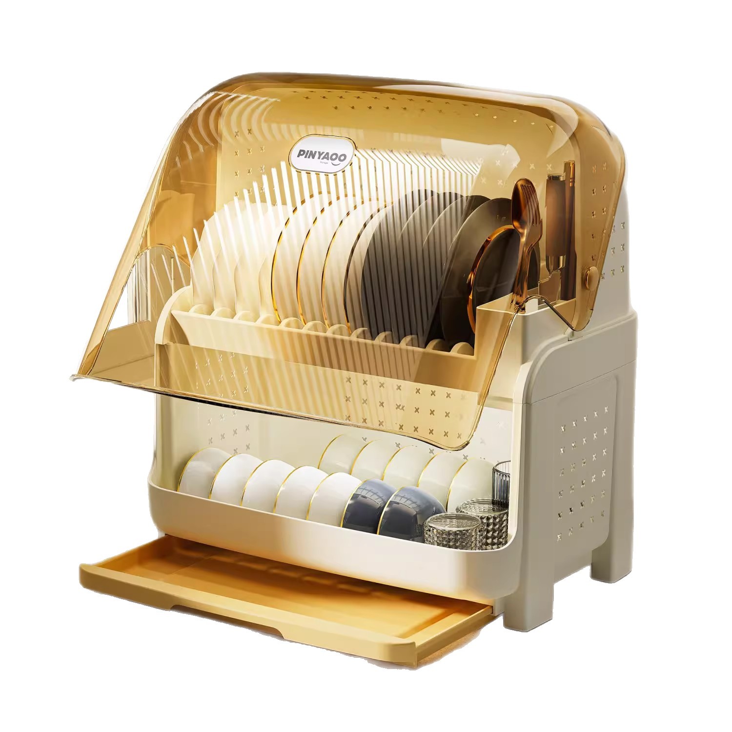 Caja de almacenamiento de vajilla de cocina, drenaje multifuncional, bandeja de doble capa, rejilla de drenaje, bandeja pequeña para el hogar, estante para armario