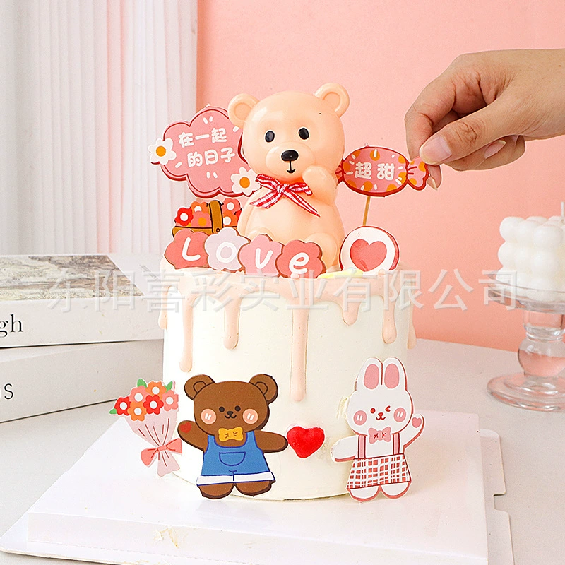 Кубик с Bear Tanabata извилистый торт украшение любовь любовь цветы для торта затычка-затычка пара День Святого Валентина украшение торта