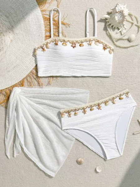 2027 Amazon's New Children's Swimsuit, Girls' Two-Piece Swimsuit, Cute Shell-Decorated Three-Piece Set for Seaside Vacation
