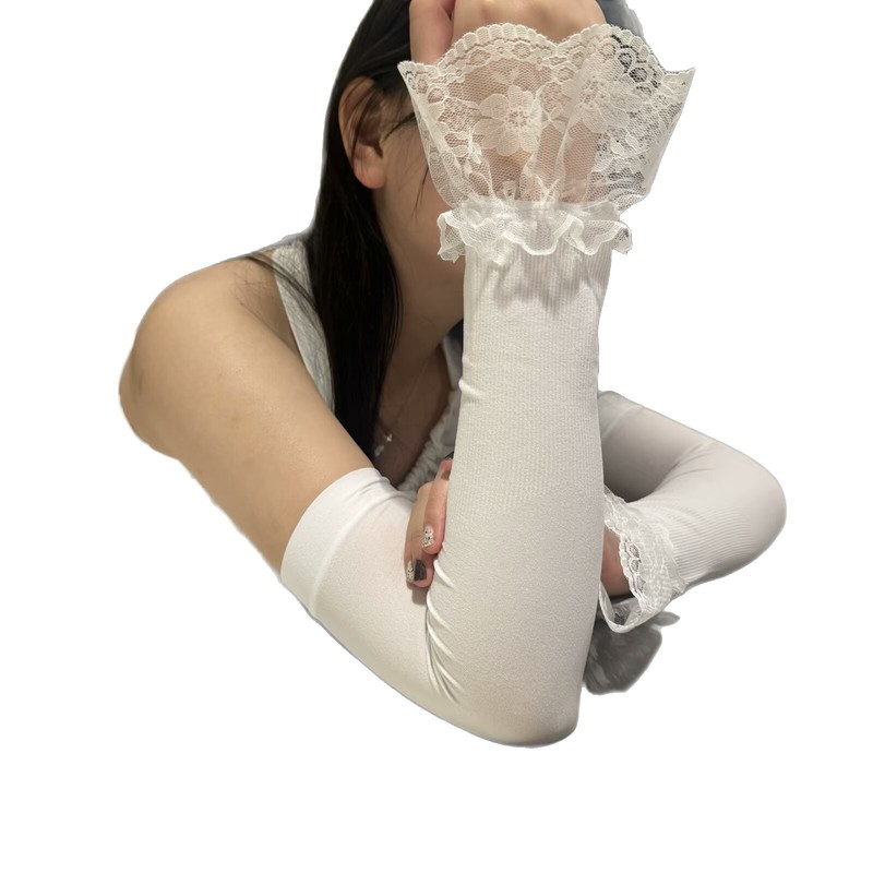 クロスボーダー卸売夏の日焼け止め女性のロングアームスリーブ屋外サイクリングアイススリーブハンドスリーブ甘いレース手袋|undefined