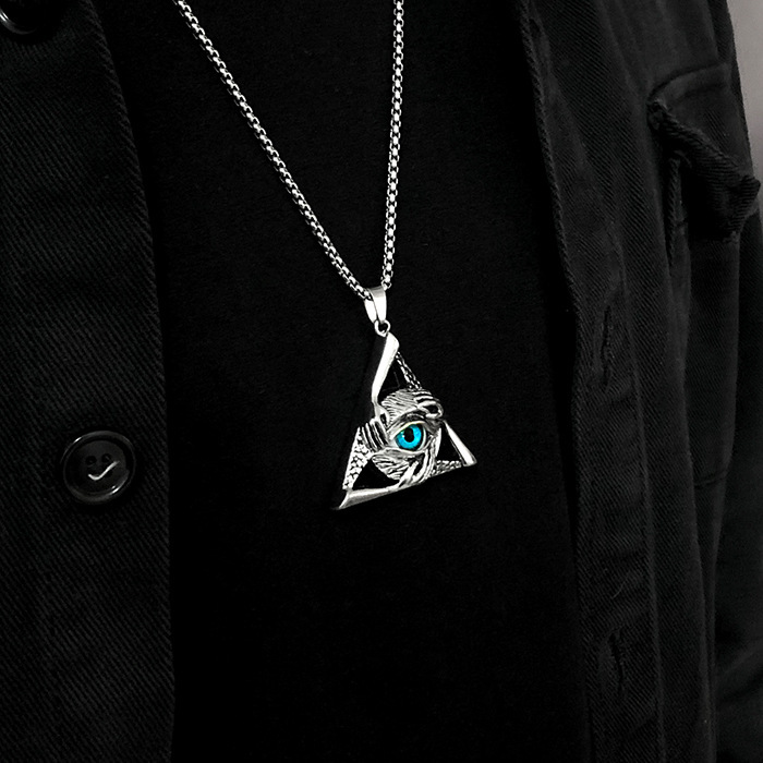 Men's Triangle Evil Eye Pendant Necklace Retro Punk Style Jewelry_voghion.com