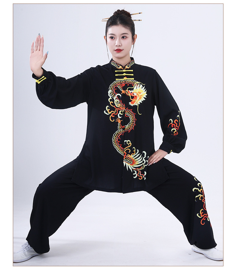 高端武术练功服中长款手绘龙凤太极服舞台比赛服男女太极拳表演服-阿里巴巴