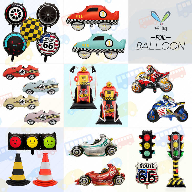 Cross-Border New 3D Racing Car Standing Barricade Bucket-Shaped Aluminum Foil Balloon Traffic Light Birthday Party Decoration Arrangement