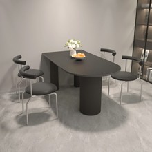 黑色半圆形岩板餐桌椅家用小户型现代简约极简轻奢吃饭桌子