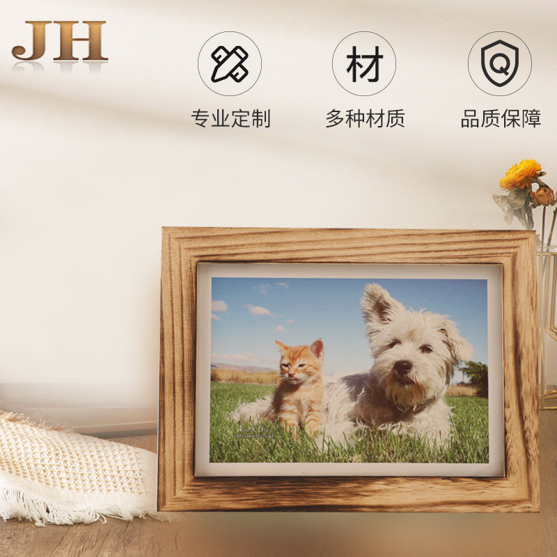 Carbonized retro photo frame paulownia simple anti-old landscape photo frame decoration family commemorative photo frame customization