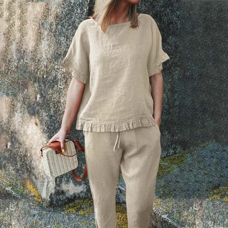 Daily Women's Casual Solid Color Linen Pants Sets Pants Sets display picture 5