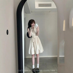 CallmeEar//京都贵女莱赛尔天丝立领背心裙蝴蝶结系带连衣裙