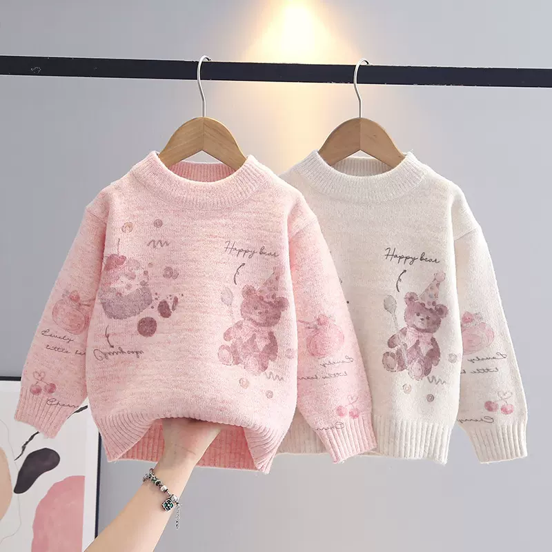 源头工厂批发现货秋冬新款套头针织女童毛衣卡通洋气上衣儿童毛衣