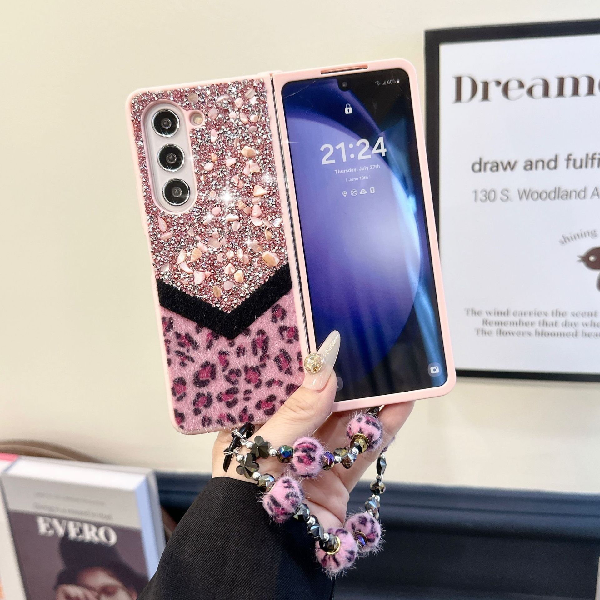 适用三星Galaxyzfold6折叠屏爆闪石头拼接豹纹zfold5软边手机壳
