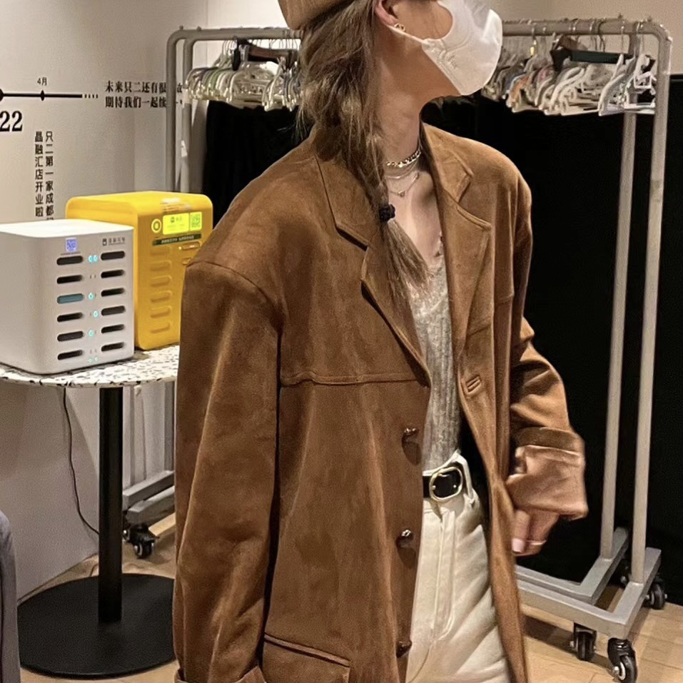 Sydney Past 2025 Autumn/Winter Retro Brown Leather Blazer for Women