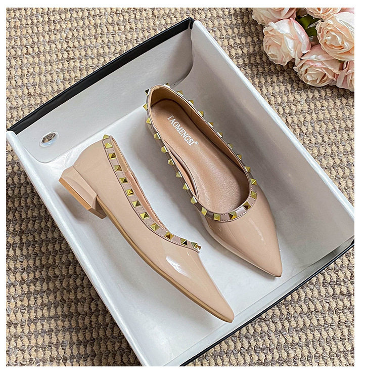 Giày lười nữ mũi nhọn quai ngang đính đá gót thấp 1-3 cm — mơ, trắng chi tiết 23
