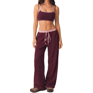 AYM044491 Polka Dot Contrast Backless Yoga Set High-Waist Wide-Leg Pants 2-Piece Aoyema wholesale
