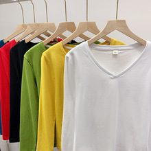 长袖V领修身纯色一件代发爆款T恤女纯棉打底衫秋冬新款上衣经典潮